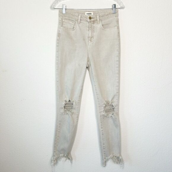 L'Agence High Line High Rise Skinny Distressed Jeans in Biscuit 24 - Picture 2 of 10